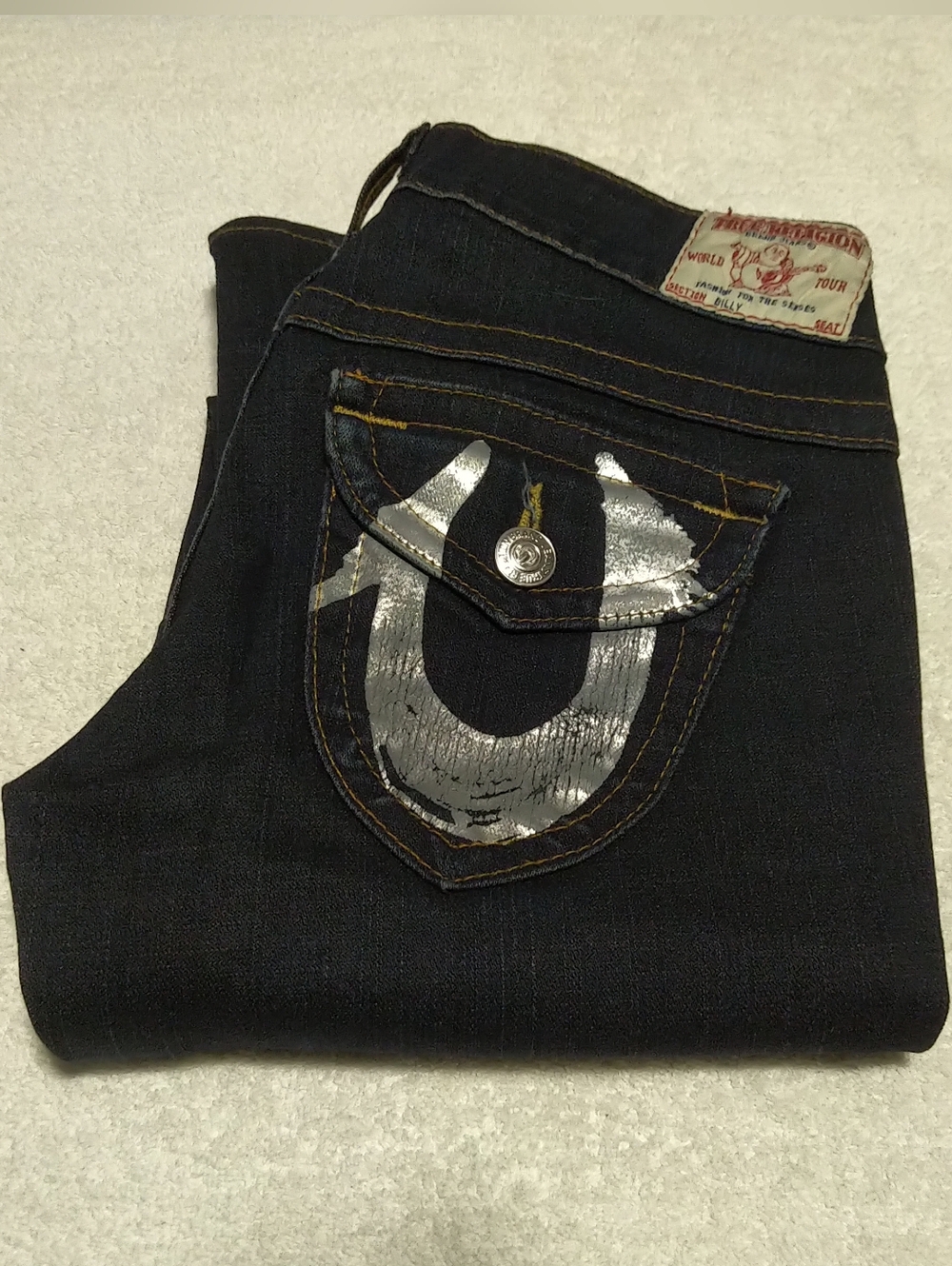 BRAND NEW True Religion Women's Dark Blue  Jeans with Silver Pocket Detail